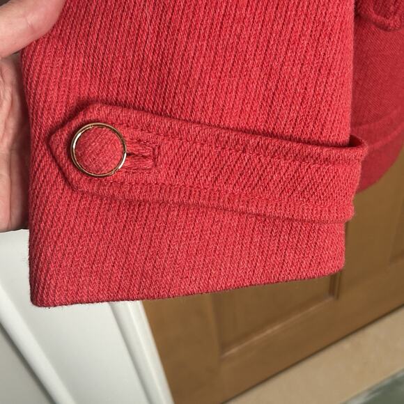 Tory Burch Wool Pea Coat XL Red Double Breasted Gold Buttons Belted Alek Jacket - Picture 3 of 12